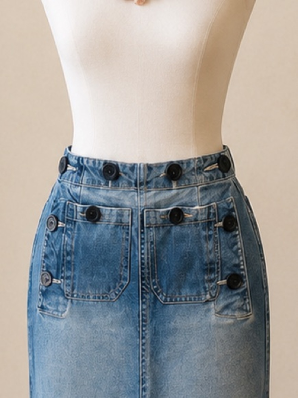 Jeanology Vintage High-Waisted Button Detail Denim Maxi Skirt - Picture 4 of 7